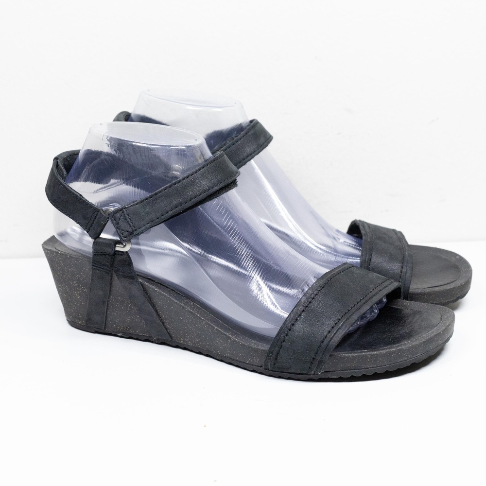 TEVA Ysidro Universal Leather Wedge Sandal Comfort Outdoor Black Sz 10.5